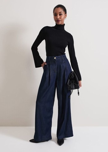 Phase Eight Cerys Denim Wide Leg Trousers Dark Wash Australia | UW1560927